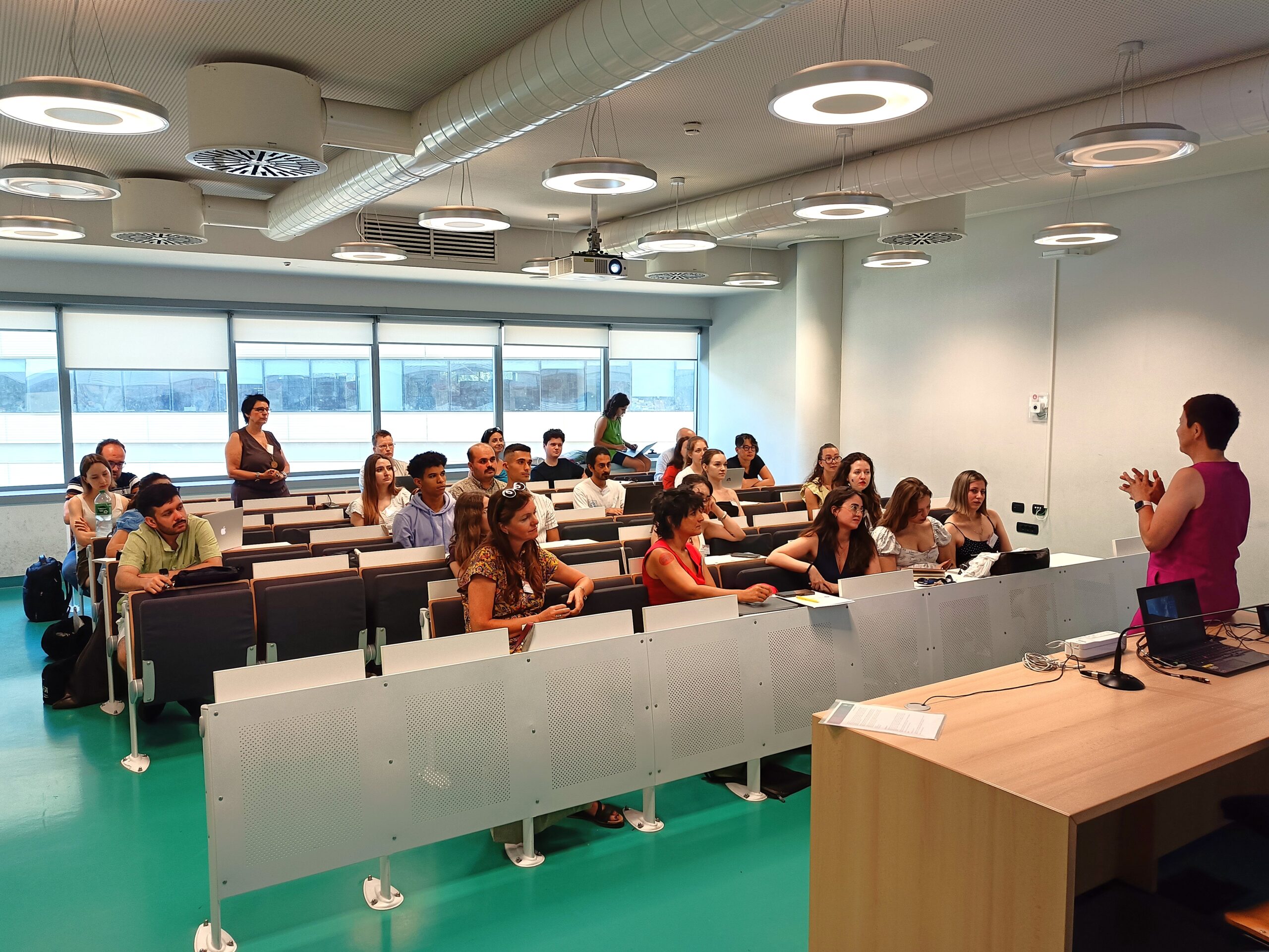Students and academics take part in a classroom session at the University of Turin