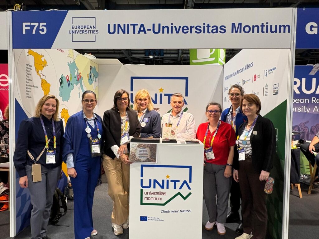 UNITA representatives pose for a group photo at the alliance’s stand at the EAIE 2026 Conference and Exhibition in Glasgow.