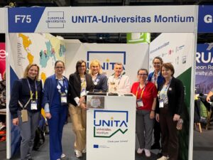 UNITA representatives pose for a group photo at the alliance’s stand at the EAIE 2026 Conference and Exhibition in Glasgow.