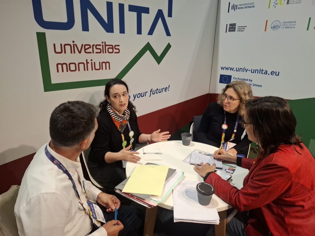UNITA representatives hold a meeting at the alliance’s stand during the EAIE 2026 Conference and Exhibition in Glasgow.